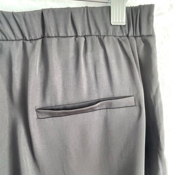 Bebe Pants Womens M Black Satin Wide Leg Cropped Ruffle Hem Boho Lagenlook - Picture 6 of 13